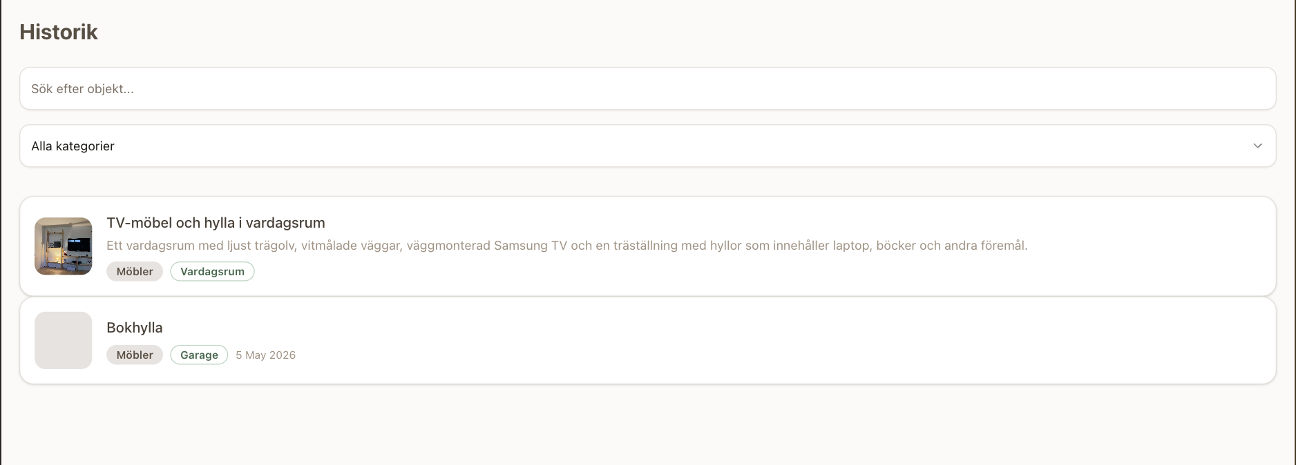 Sökresultat och filter i Huspärm